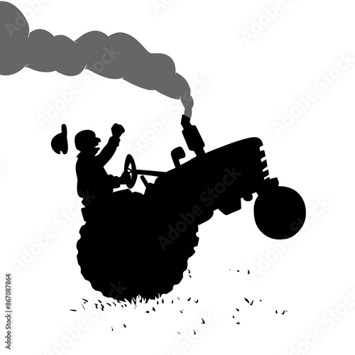 Cartoon Vector Silhouette of a Hillbilly Driving a Tractor