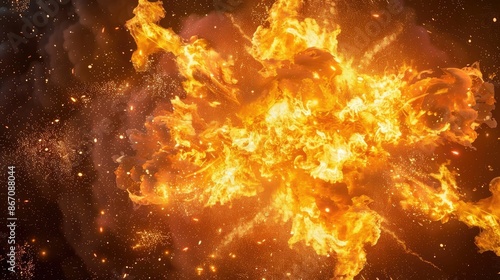 "Explosion with Flames and Fire Captured in High-Momentum Photo"