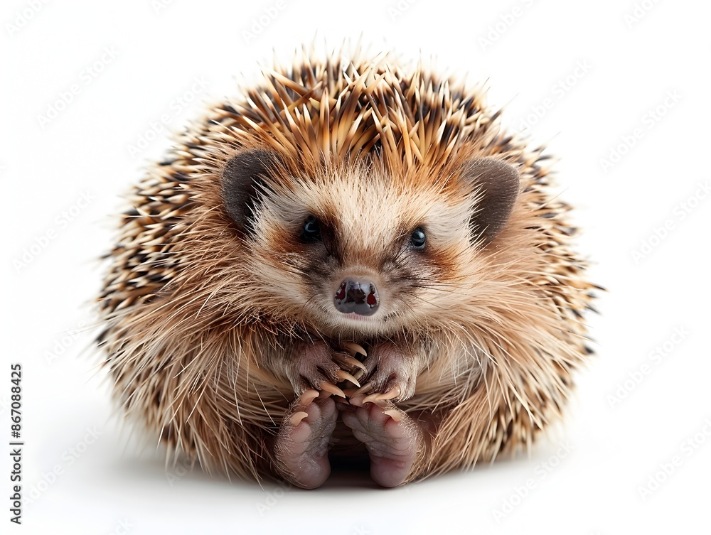 Obraz premium Cute Hedgehog Curled into a Ball with Detailed Spines on White Background
