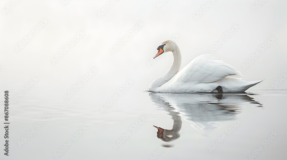 Elegant Swan Gliding Across Serene Water with Graceful Reflections Elegant Swan Gliding Across Serene Water with Graceful Reflections