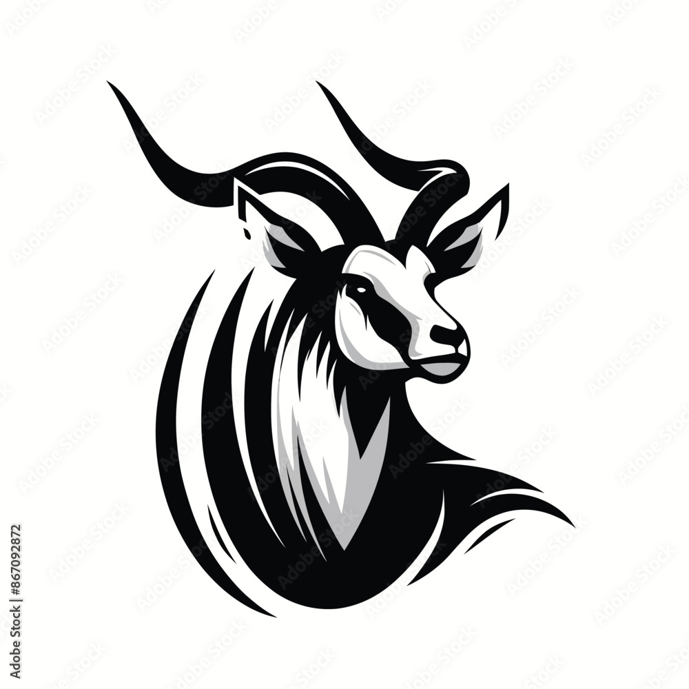 Illustration of a fierce antelope in black and white Illustration of a fierce antelope in black and white