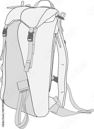Climbing Backpack CAD Technical Illustration Vector Template