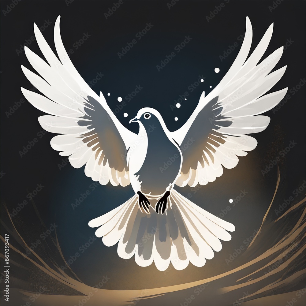 Fototapeta premium White dove, bird of peace in flight, Oil painting