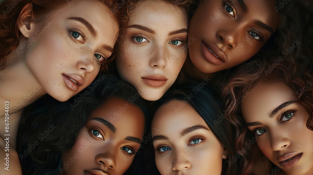 A group of women of various skin colors smiling and posing together A group of women of various skin colors smiling and posing together