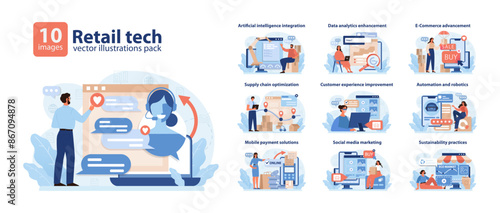 Retail Tech Vector Illustrations Pack. A dynamic showcase of technology integration in retail.