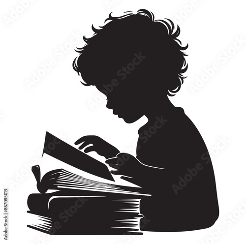 Vector a child boy  girl reading book reading book silhouette Vector