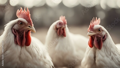 Two brown chickens perched together on a branch of an apple tree.