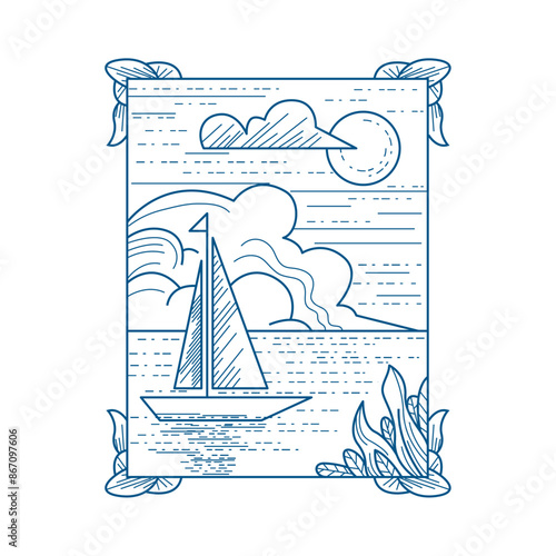 DECORATIVE ART FLORAL 36, VINTAGE SHIP OR OLD BOAT ENGRAVING VECTOR ART