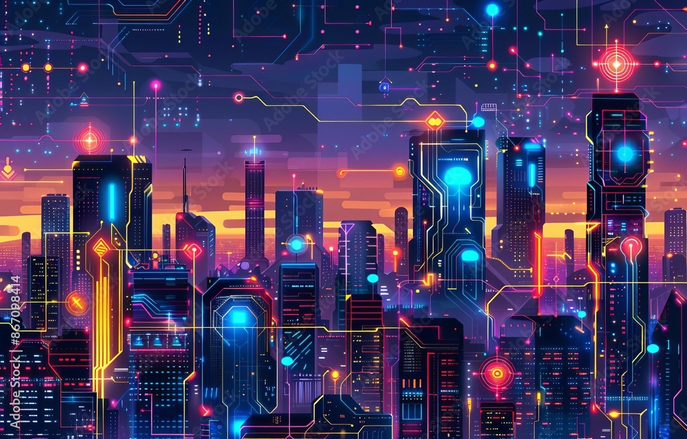 utristic cityscape flat design top view neon cyberpunk animation vivid, utristic cityscape flat design top view neon cyberpunk animation vivid,