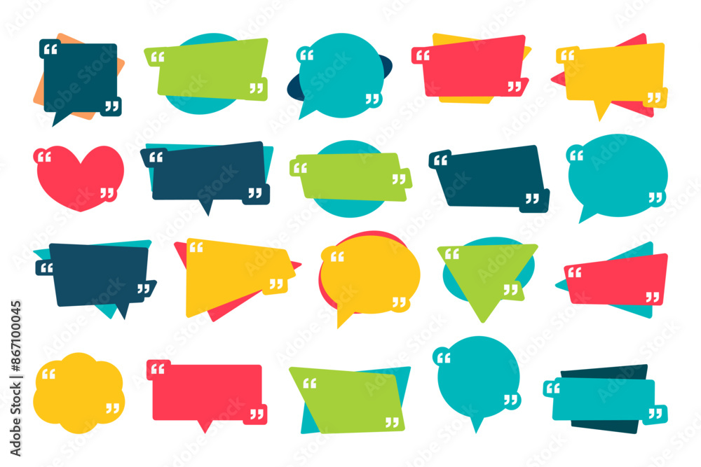 Quotes frames. Quote remark, mention quotations frame and callout text template. Talk remark quotation frames, citation memo or dialog box bubble. Isolated vector symbols set Quotes frames. Quote remark, mention quotations frame and callout text template. Talk remark quotation frames, citation memo or dialog box bubble. Isolated vector symbols set