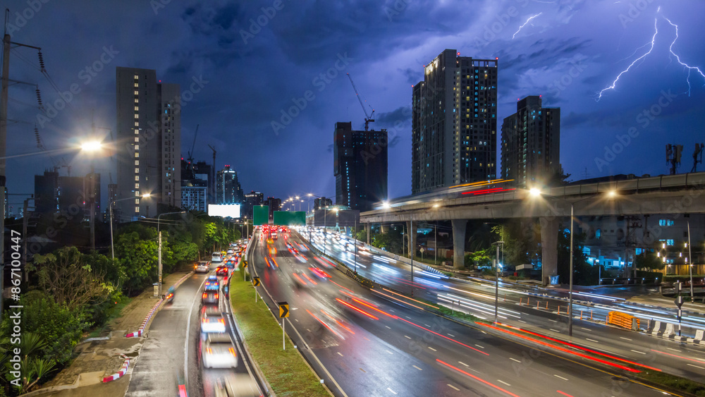 Lightning Bolts over Bangkok city center, Thailand Lightning Bolts over Bangkok city center, Thailand