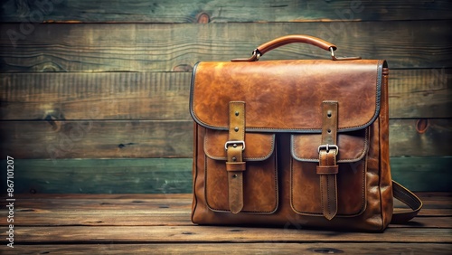 Vintage schoolbag with leather straps and vintage design , retro, old fashioned, classic, school, backpack, satchel