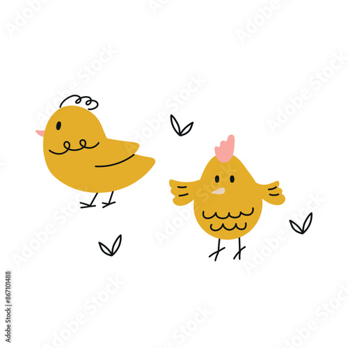 Cute yellow little chicks vector illustration