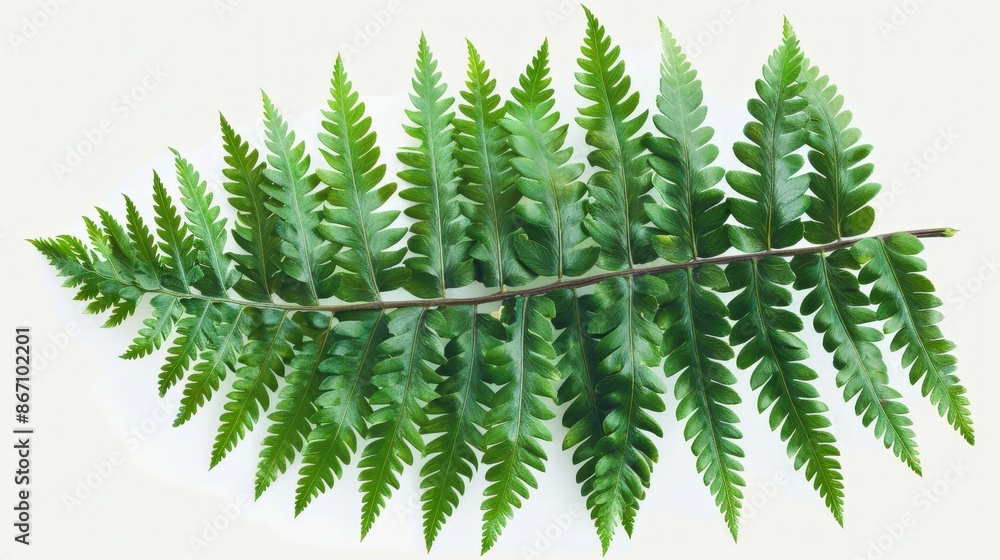 Naklejka premium Green Fern Frond Isolated on White Background.