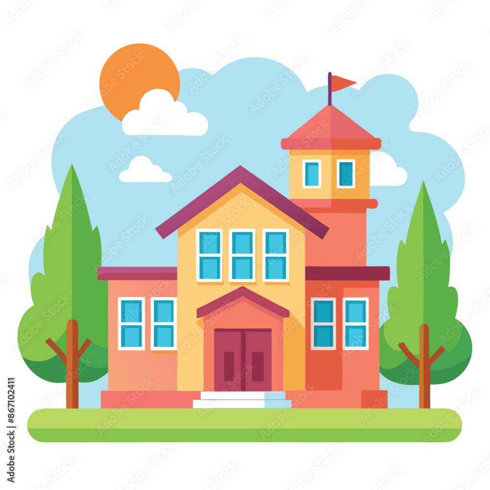 A School building in a simple flat style. Colorful Modern school, college building Vector illustration. A School building in a simple flat style. Colorful Modern school, college building Vector illustration.