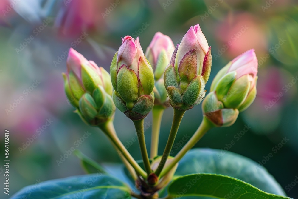 Cluster of rhododendron buds is starting to open, promising beautiful flowers to come Cluster of rhododendron buds is starting to open, promising beautiful flowers to come