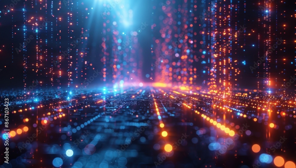Abstract Digital Cityscape with Glowing Lights Abstract Digital Cityscape with Glowing Lights