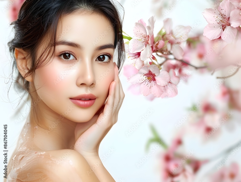 Radiant Asian Beauty in Serene Floral Setting Radiant Asian Beauty in Serene Floral Setting