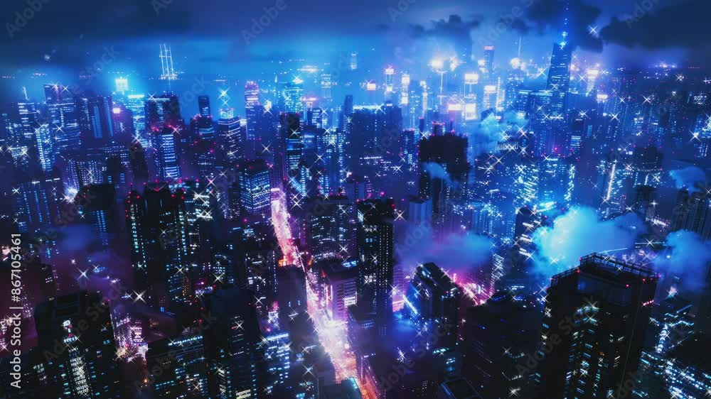 Night view of a city with skyscrapers and busy streets, blurred to look like a miniature city.
Night view of a city with skyscrapers and busy streets, blurred to look like a miniature city.