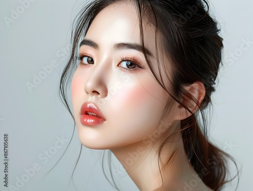 Enchanting Asian Beauty in Soft Focus with Radiant Skin and Elegant Makeup