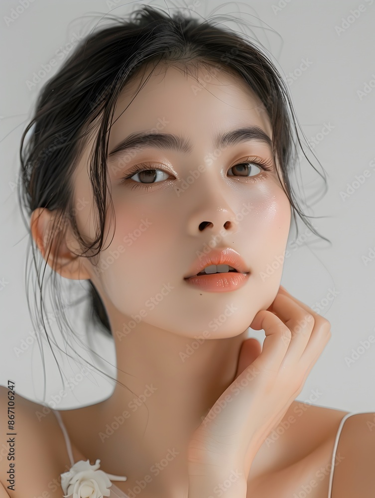 Elegant Asian Woman in Beauty Studio Portrait with Natural Makeup Elegant Asian Woman in Beauty Studio Portrait with Natural Makeup