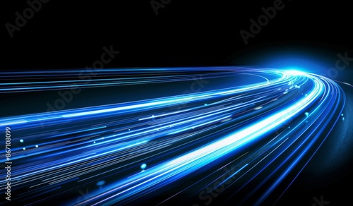 Minimalist Blue Background with Speed Lines and Light Streak, Symbolizing Fast Internet or Technology © JH