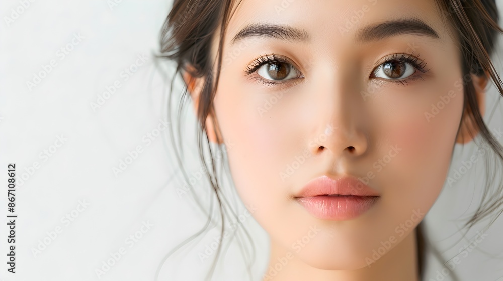 Fototapeta premium Alluring Asian Woman in Skin and Body Care Beauty Salon with Clear Background