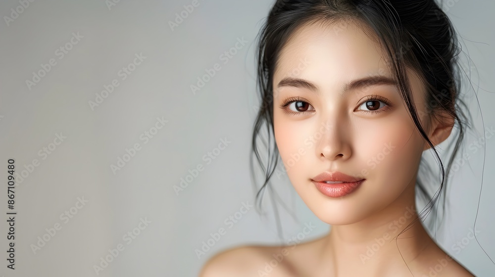 Captivating Portrait of Serene and Radiant Asian Woman with Clear and Calming Background Captivating Portrait of Serene and Radiant Asian Woman with Clear and Calming Background