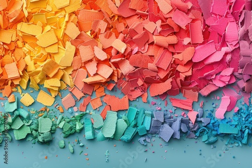 Colorful shards of broken pastel chalk arranged in a vibrant gradient, perfect for creative, artistic, and educational projects.