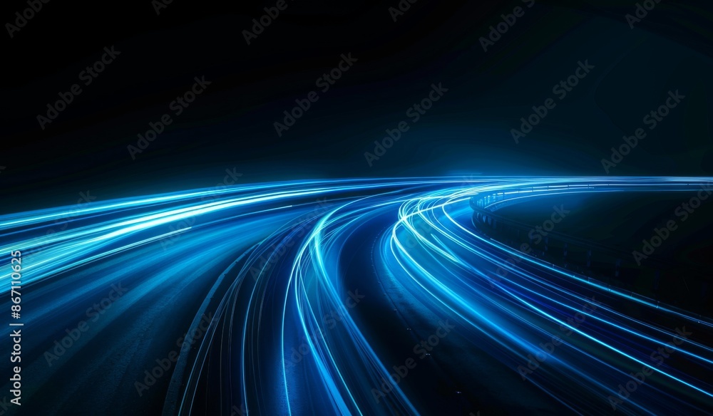 Blue Light Trail on Dark Background, Vector Illustration for Technology and Speed Concept Blue Light Trail on Dark Background, Vector Illustration for Technology and Speed Concept