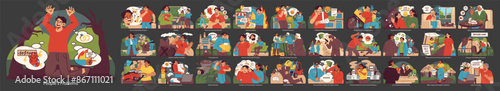 Societal issues set. Flat vector illustration.