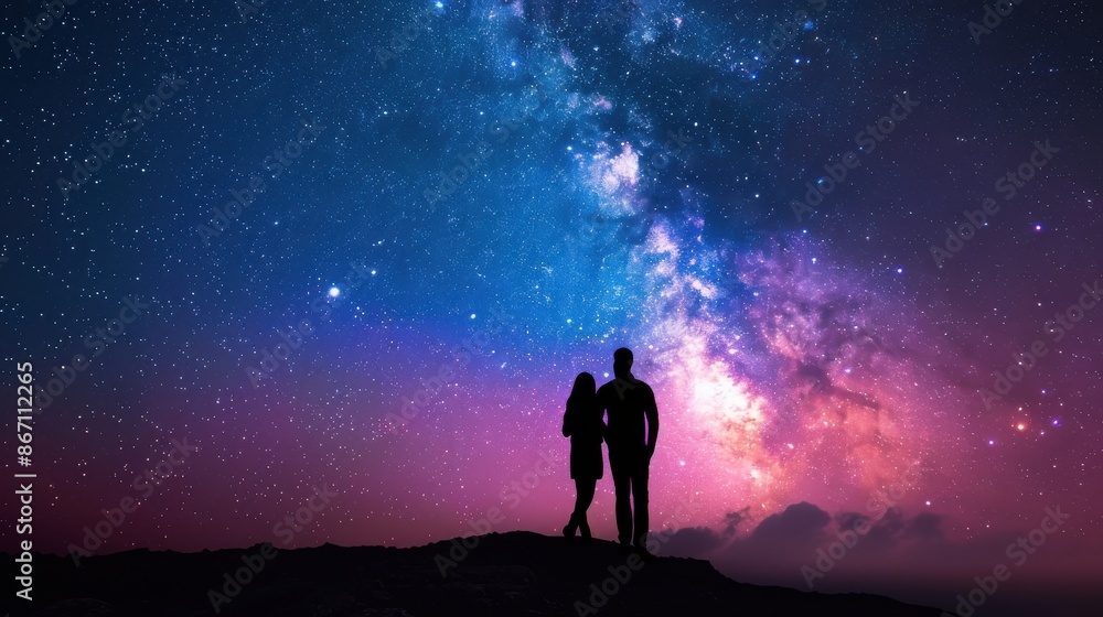 Galaxy with Milky Way, countless stars, infinite space, breathtaking view, close up, copy space, vivid colors, Double exposure silhouette with night sky Galaxy with Milky Way, countless stars, infinite space, breathtaking view, close up, copy space, vivid colors, Double exposure silhouette with night sky