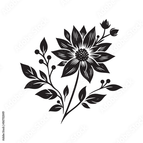 Flower silhouette vector. Flowers icon. Set of leaves silhouette of beautiful plants, leaves, plant design. Vector illustration