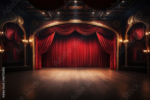 Red Velvet Stage Curtains in a Grand Theater