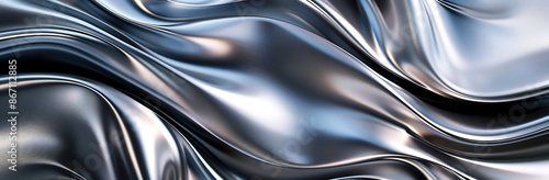 Fluid Flowing Silver and Graphite Metallic Waves Creating Dynamic Textures © Théo
