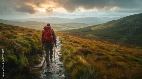 A perspective view of a hiker on the Wicklow Way in Ireland © dfc22