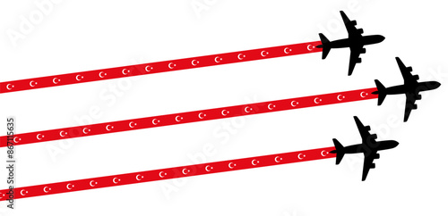 set Flying airplane with turkey flag icon. airshow celebration day symbol Template Illustration Design