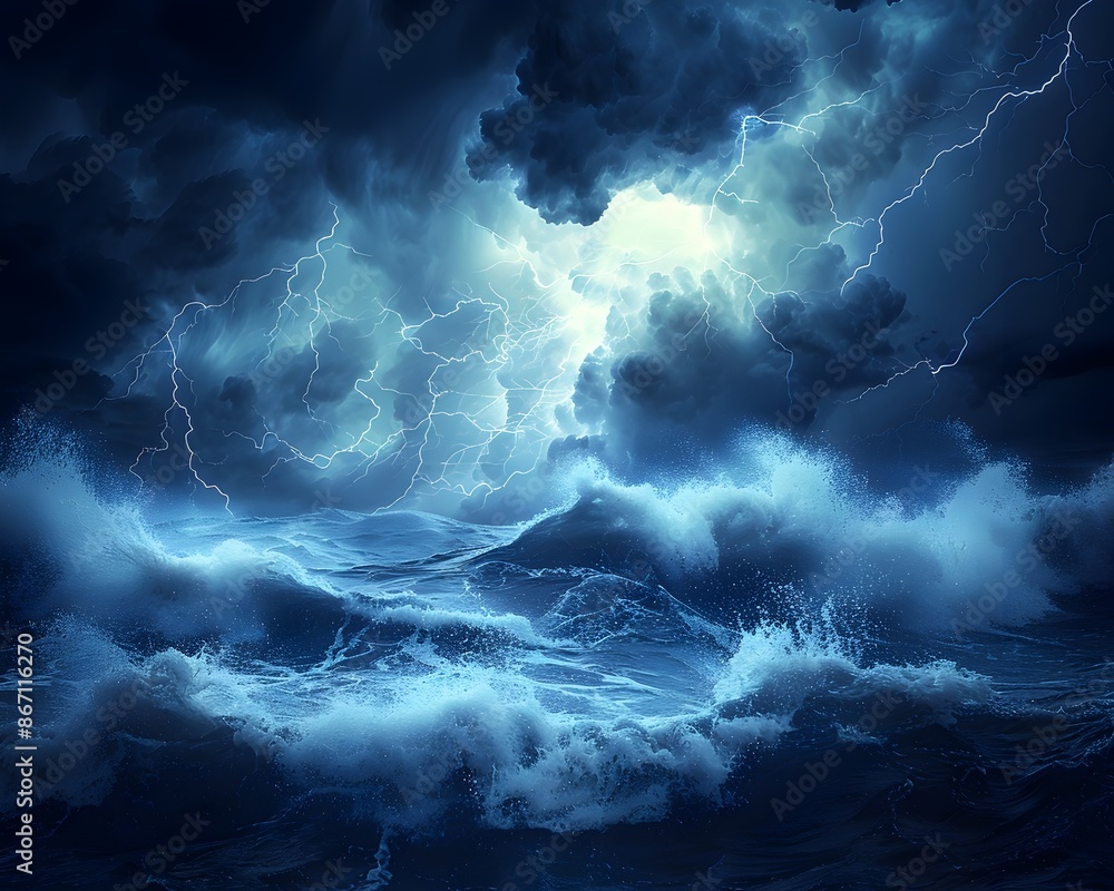 Stormy Sea with Dramatic Lightning Symbolizing Flashes of and Creative Breakthroughs Stormy Sea with Dramatic Lightning Symbolizing Flashes of and Creative Breakthroughs