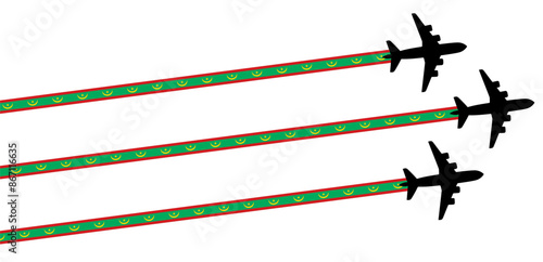 set Flying airplane with mauritania flag icon. airshow celebration day symbol Template Illustration Design