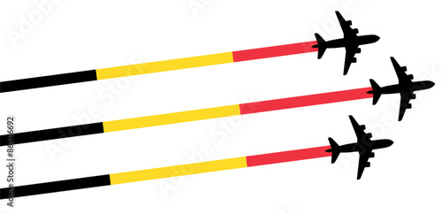 set Flying airplane with Belgium flag icon. airshow celebration day symbol Template Illustration Design