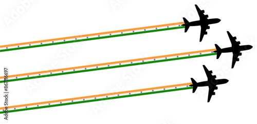 set Flying airplane with india flag icon. airshow celebration day symbol Template Illustration Design