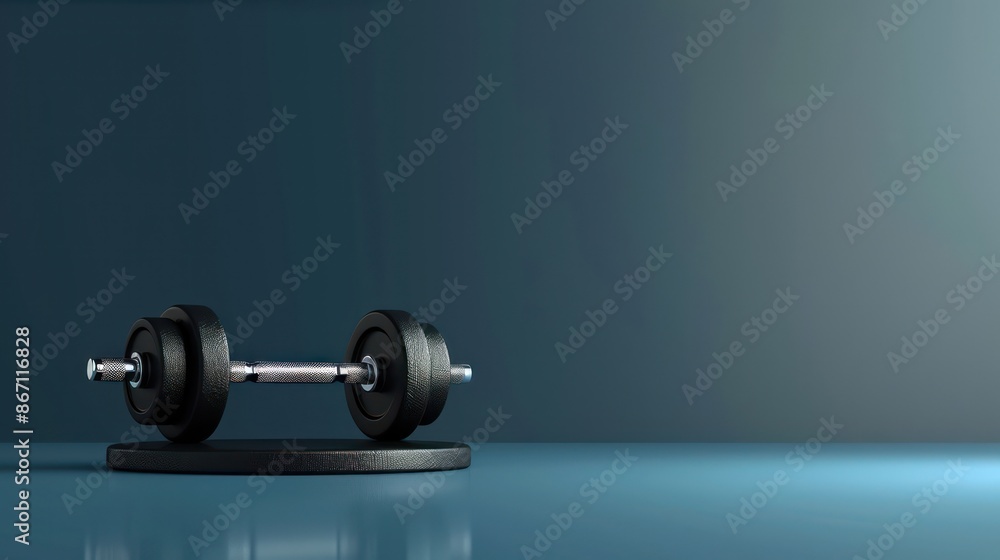 Close-up of a barbell on a rack in an empty minimalist gym room.