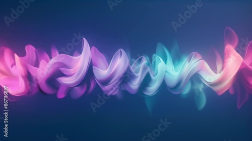 Swirling neon smoke in pink, purple, and blue hues against a dark background. Ethereal wisps create a mesmerizing horizontal wave pattern, evoking a sense of motion and energy.	