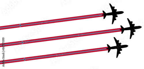 set Flying airplane with Norway flag icon. airshow celebration day symbol Template Illustration Design