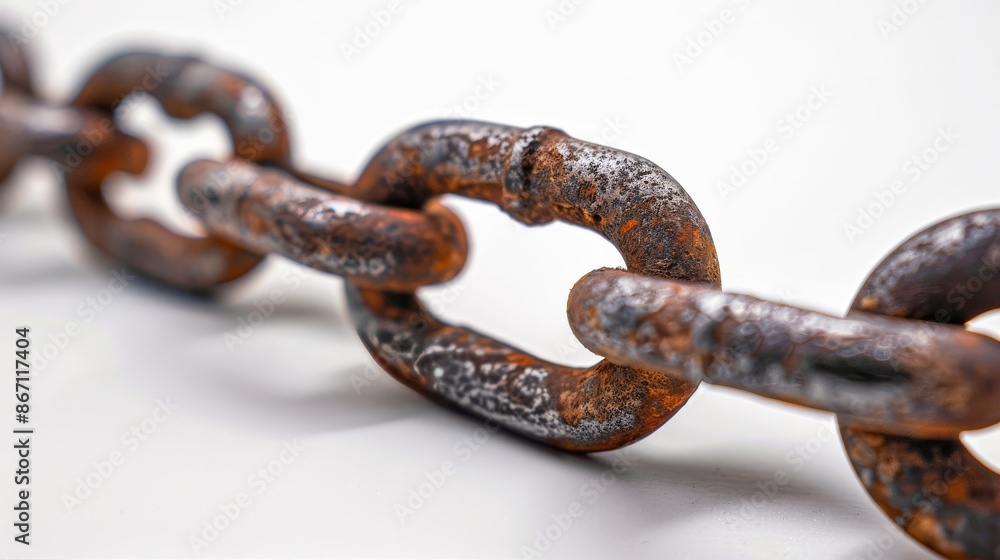 Fototapeta premium Close Up of Rusted Chain Links on White Background