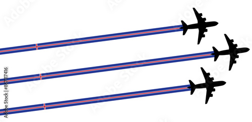 set Flying airplane with Iceland flag icon. airshow celebration day symbol Template Illustration Design