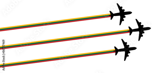 set Flying airplane with Lithuania flag icon. airshow celebration day symbol Template Illustration Design
