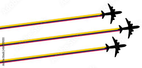 set Flying airplane with Colombia flag icon. airshow celebration day symbol Template Illustration Design
