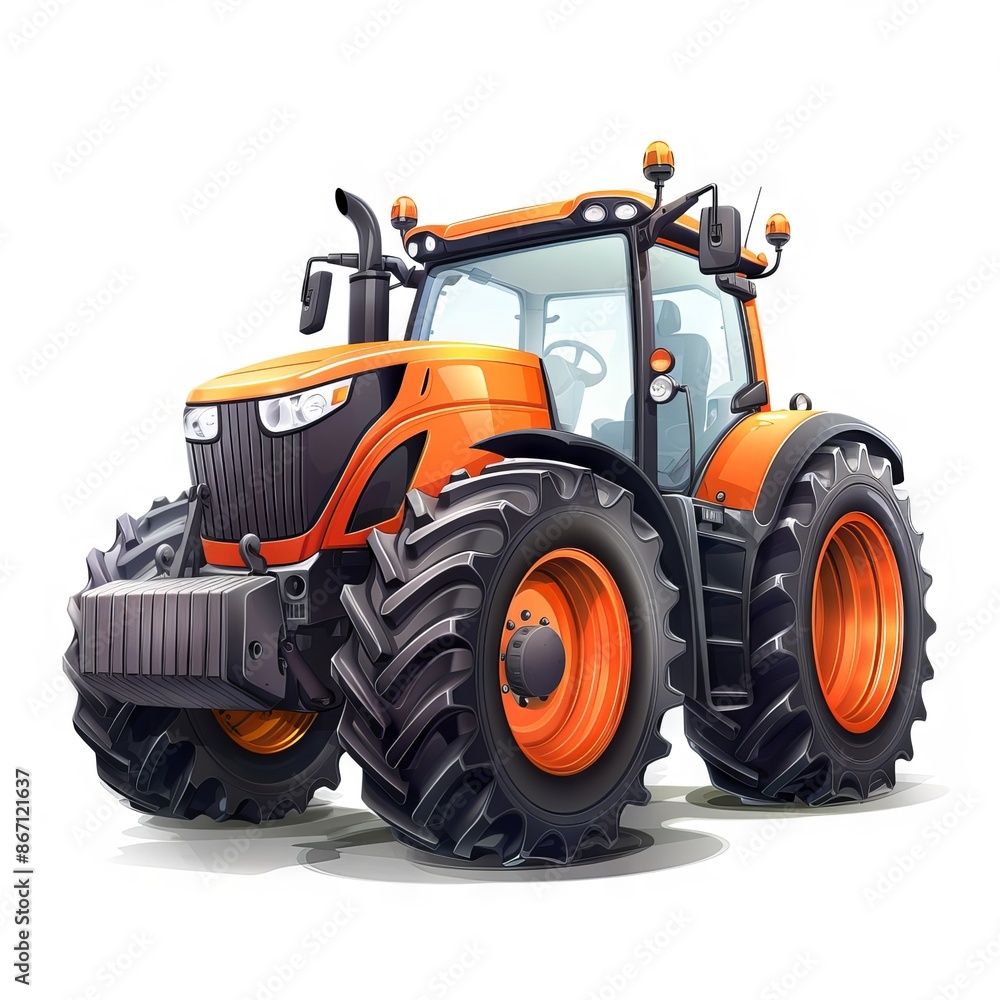 Modern orange tractor with large tires and sleek design, perfect for agricultural work and farm equipment advertisements. Modern orange tractor with large tires and sleek design, perfect for agricultural work and farm equipment advertisements.