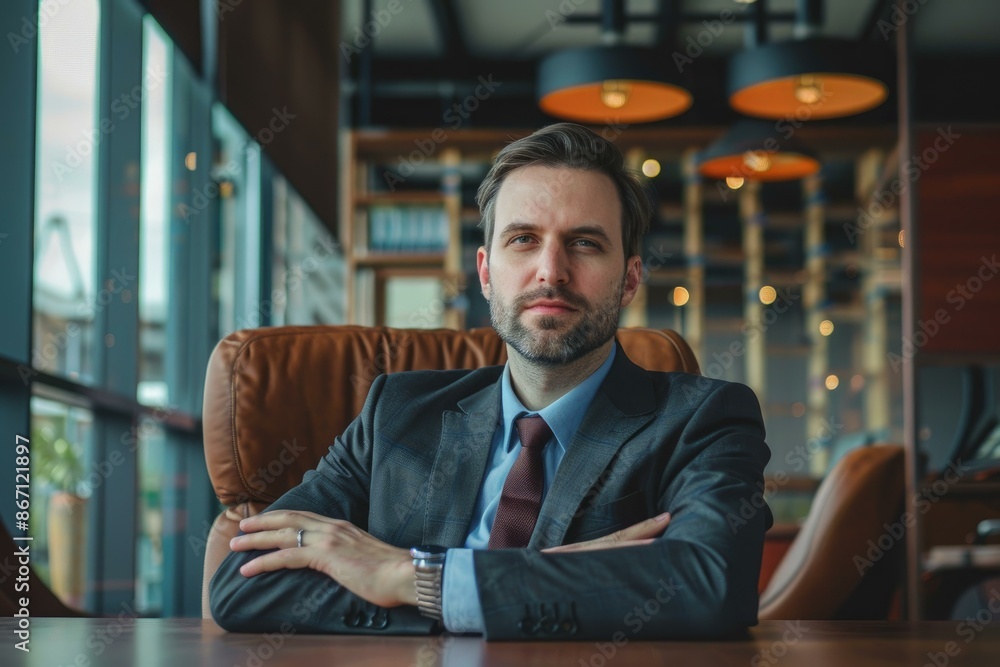 Portrait of a confident businessman sitting with arms crossed in modern office Portrait of a confident businessman sitting with arms crossed in modern office